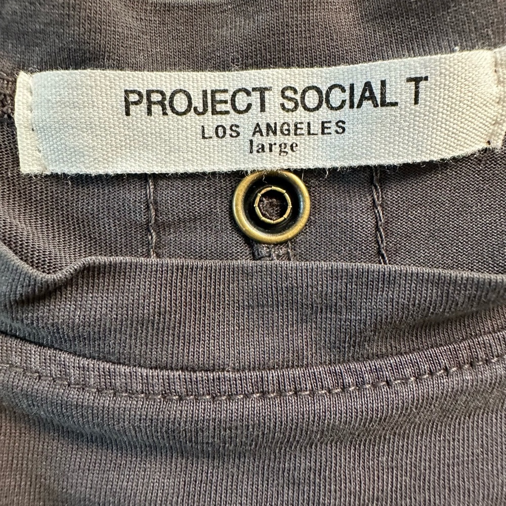 PROJECT SOCIAL T Charcoal Gray Sleeveless Cotton Maxi Dress Snap Back Raw Edge L - Picture 6 of 12